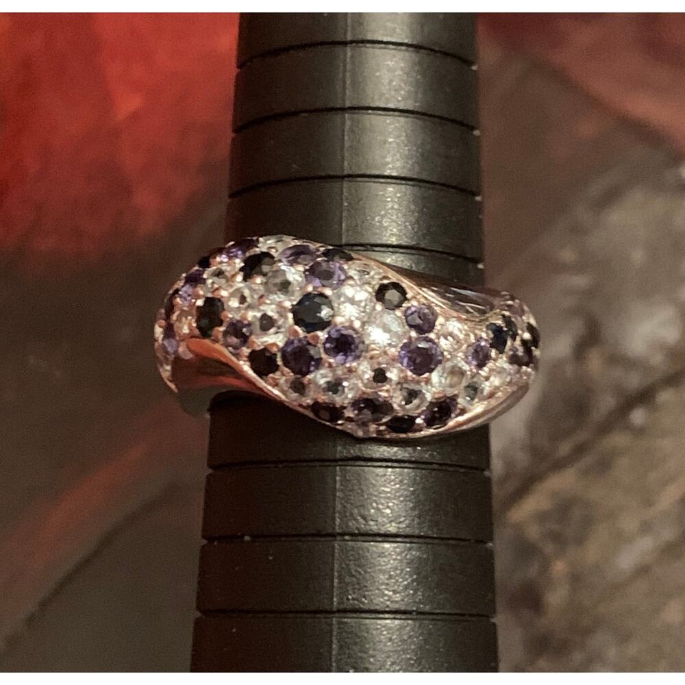 Tanzanite, White and Blue Sapphire Sterling Silver Ring Size 10
